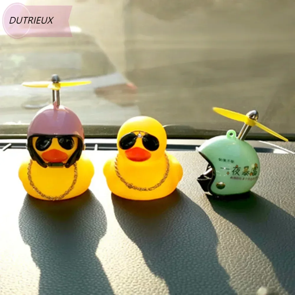 Car Broken Wind Small Yellow Duck With Helmet Airscrew Bicycle Moto With Straps Auto Pasted Accessories Interior Cycling Decor