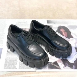 Genuine Leather Loafers Height-increasing Thick-Soled Plus-Size Women's Shoes Autumn British-Style Lace-up Small Leather Shoes