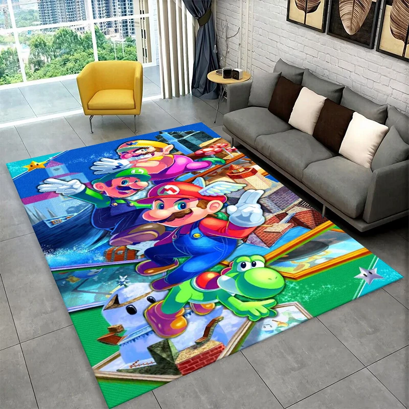 3D Cute Cartoon M-Mario Bros Game Non-Slip Area Rug for Living Room Bedroom Playroom,Carpet Floor Mat for Home Decor Holiday