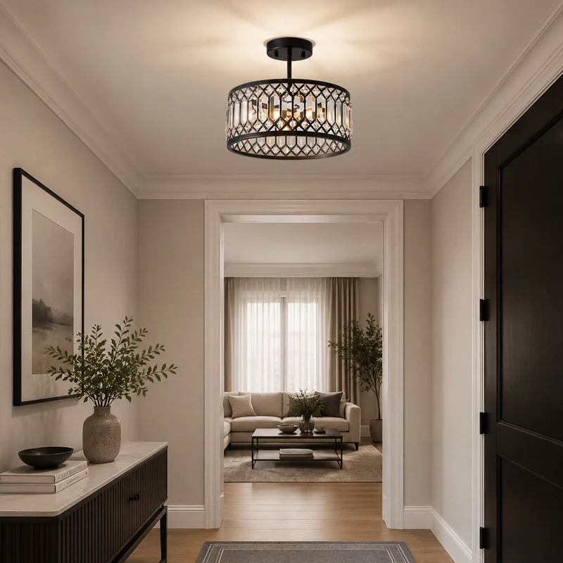 Modern Crystal Ceiling Light E27 Black For Living Room Bedroom Study Walk-in Closet Home Lighting Fixtures