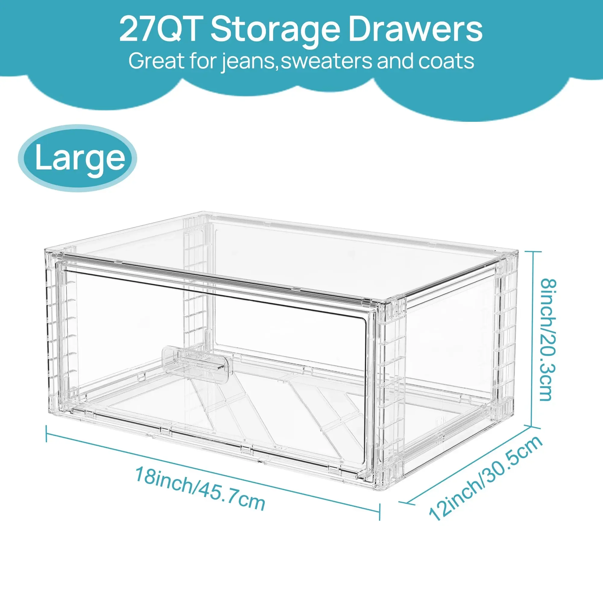 [Video Only] Vtopmart 2/5 Pack Large Clear Rectangle Stackable Drawers (27QT), Easily Assembled Plastic Organizer Storage, Dustproof Clothes Storage Organizer for Closet, Underbed Use