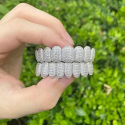RACHELZ Punk Iced Out CZ Stone Teeth Grillz Hip Hop Silver Color Zircon Tooth Caps Decor For Men Women Dental Grills Jewelry