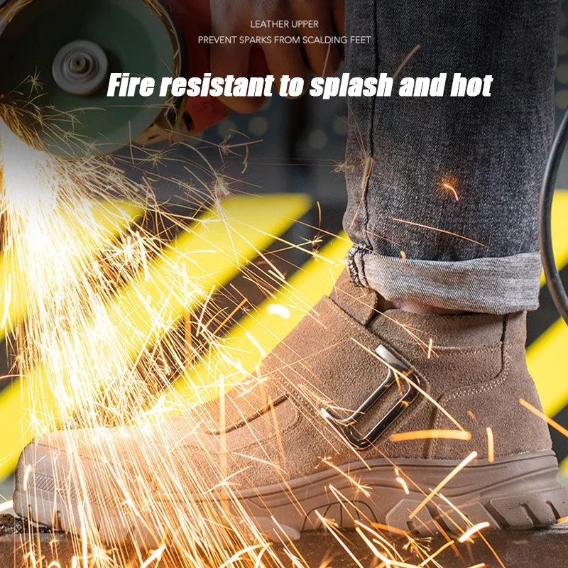 Stivali di sicurezza Anti-smash uomo puntale in acciaio scarpe da lavoro resistenti alle coltellate materiale scamosciato di mucca splash ignifugo Sneakers maschili traspiranti