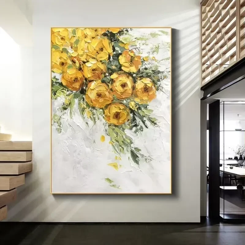 Yellow Flower Oil Painting Still Life Fresh Wall Art Decoration for Living Room