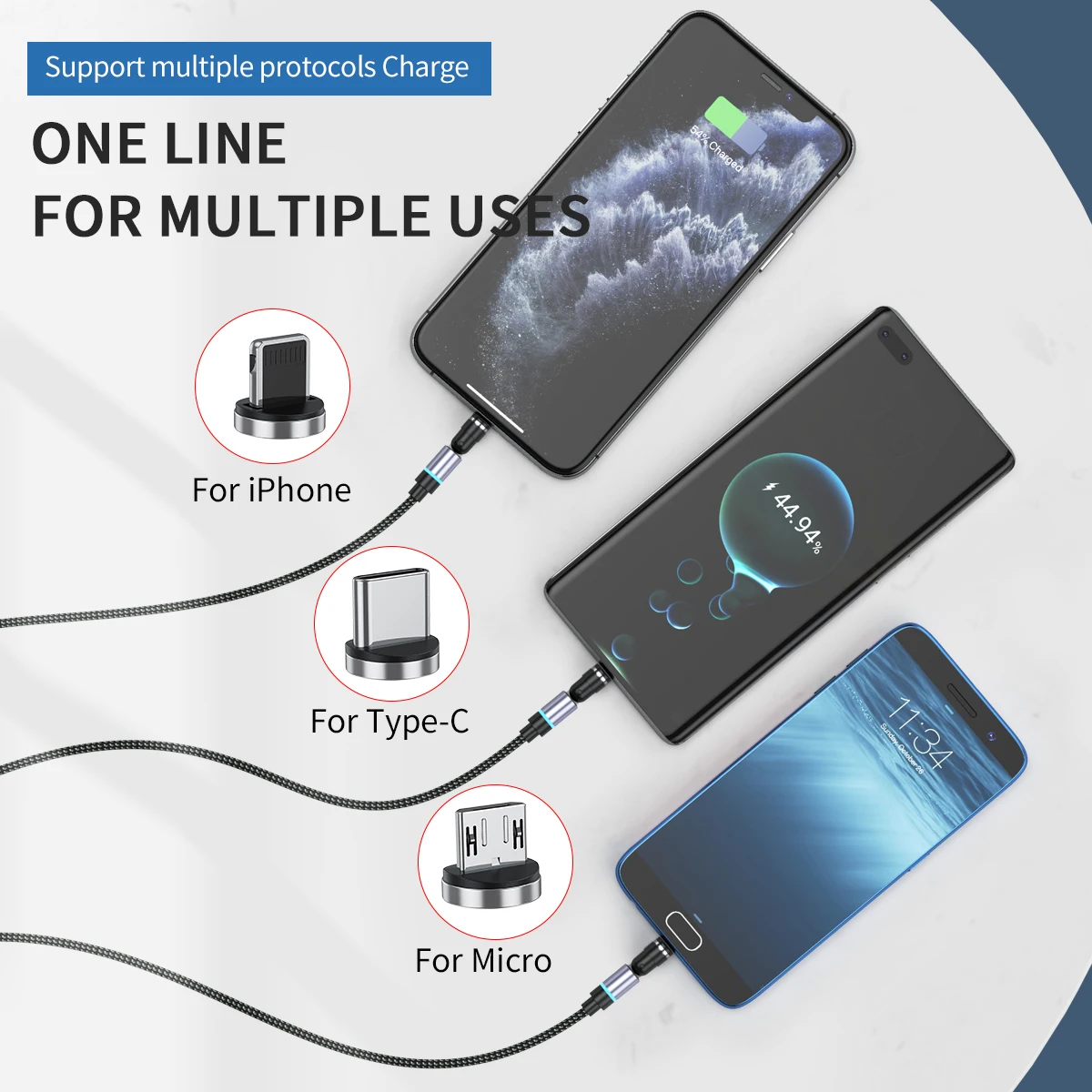 Suntaiho-マイクロUSBタイプCケーブル,充電器,540回転,iPhone,Xiaomi,Samsung用