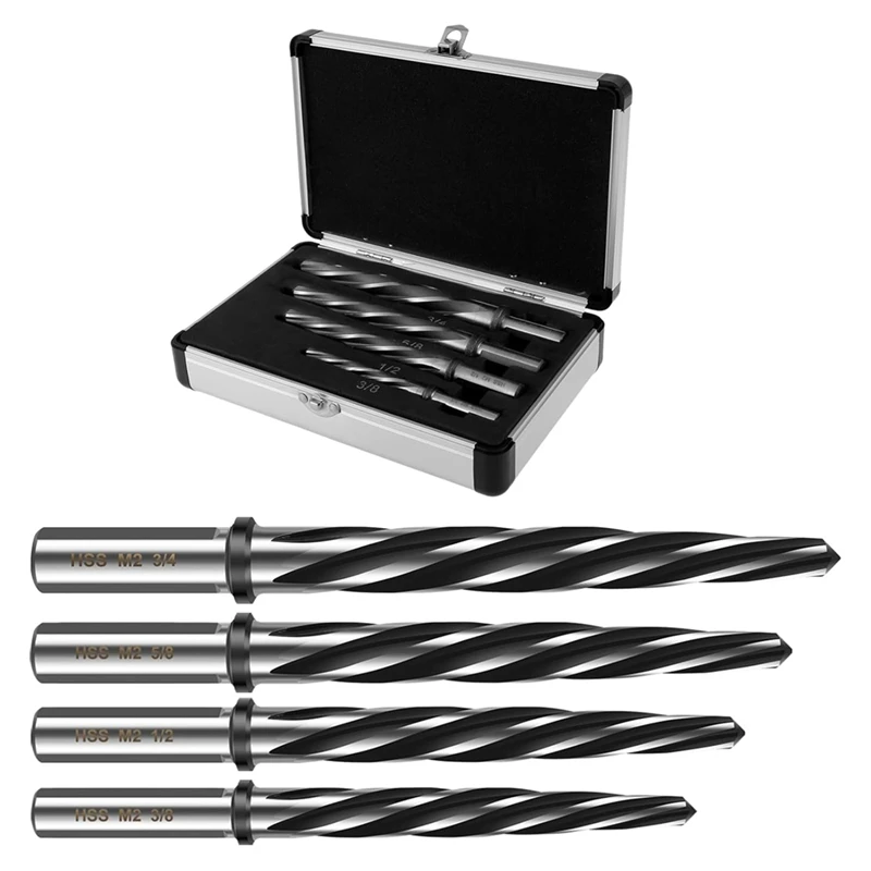 4Pcs Bridge Construction Reamer Drill Bit,3/8In 1/2In 5/8In 3/4In HSS Taper Chucking Reamer For Steel Metal Wood Plastic