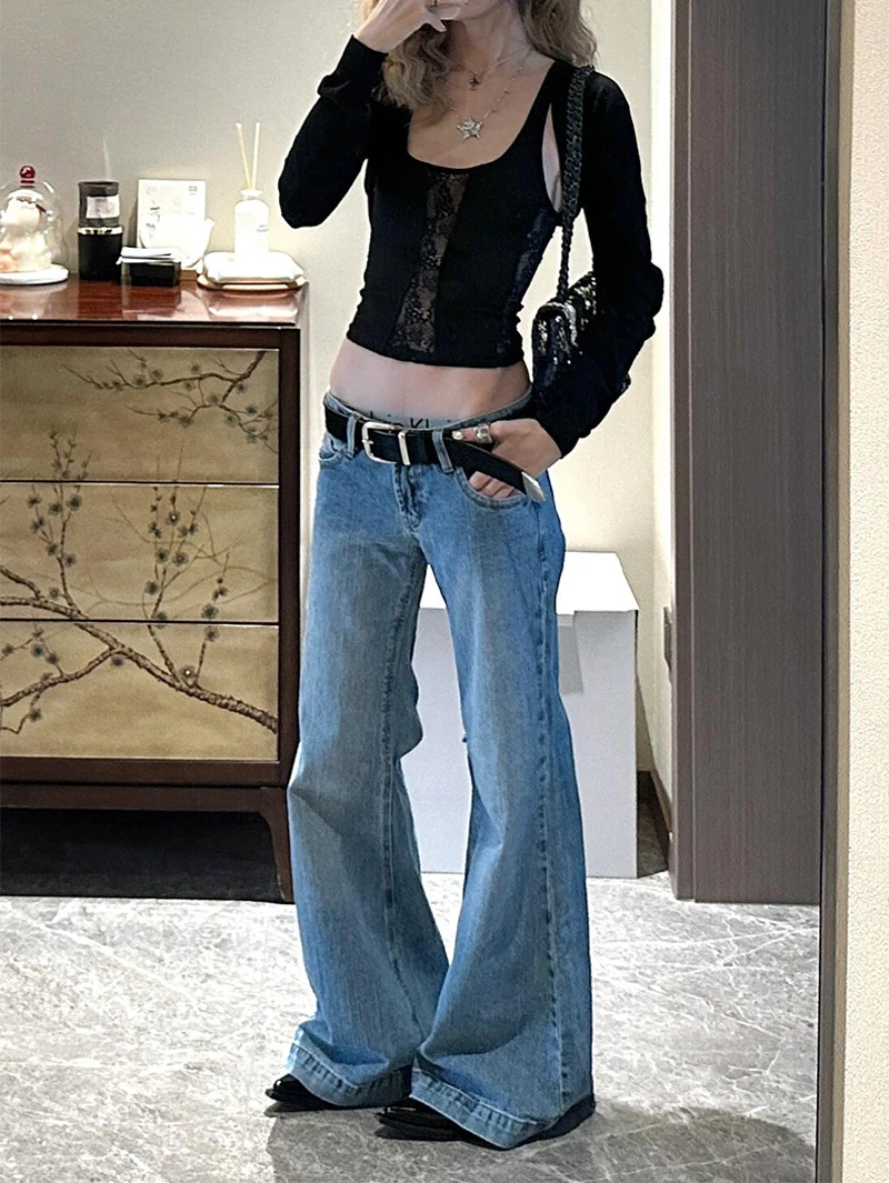 

Blue Womens Jeans High Waist Vintage Straight Summer Plus Size Y2K Denim Pants Streetwear American Baggy Wide Leg Denim Trouser