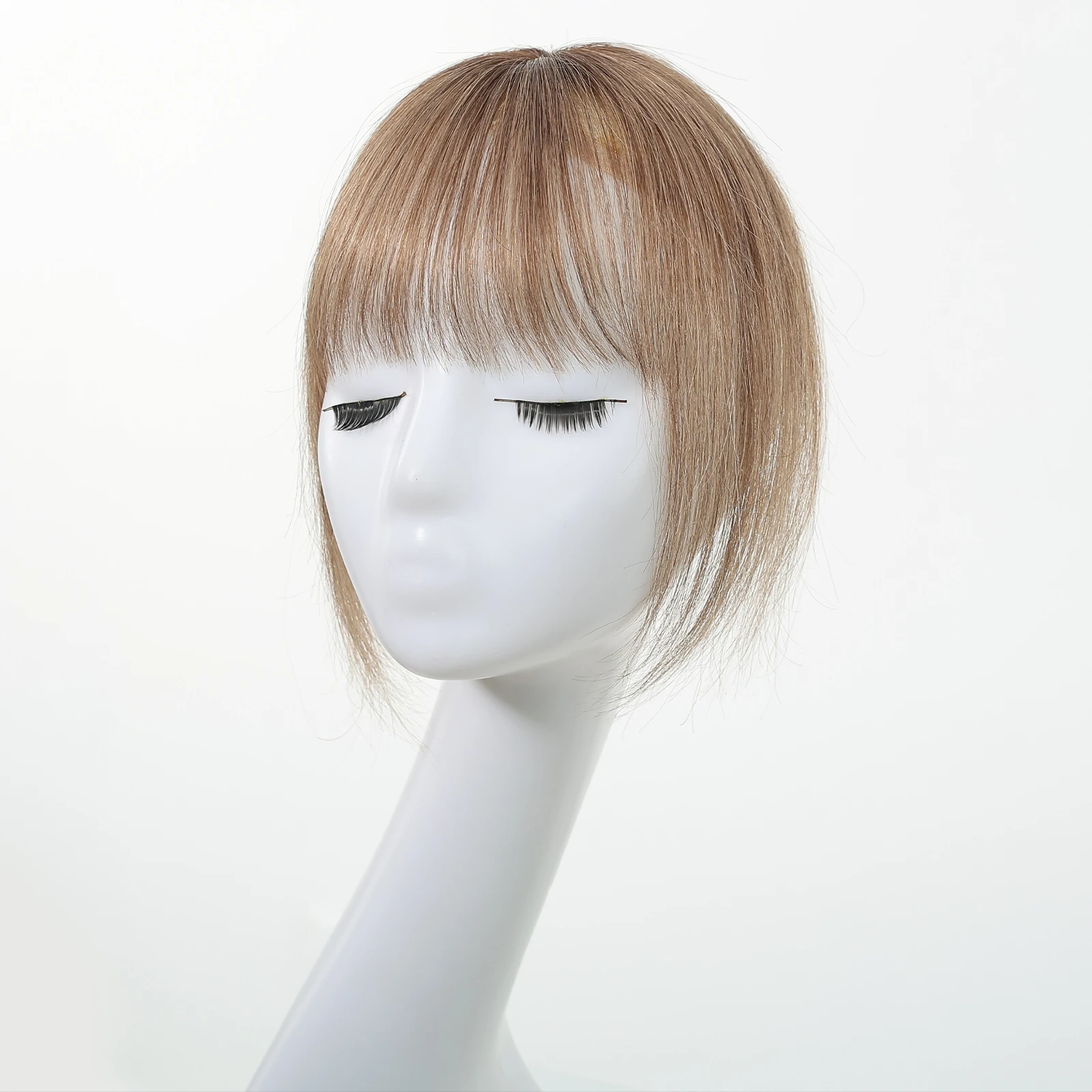 Jepit Rambut Manusia Coklat Muda Di Pinggiran dengan Cambang 5X5Cm Poni Tipis Bagian Atas untuk Wanita 100% Ekstensi Rambut Manusia untuk Sehari-hari