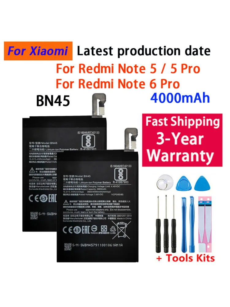 100% Bateria do telefonu Xiaomi Redmi Note 5 Note5 Note 6 Pro BN45 4000mAh, baterie zamienne, szybka wysyłka — zdjęcie produktu 7