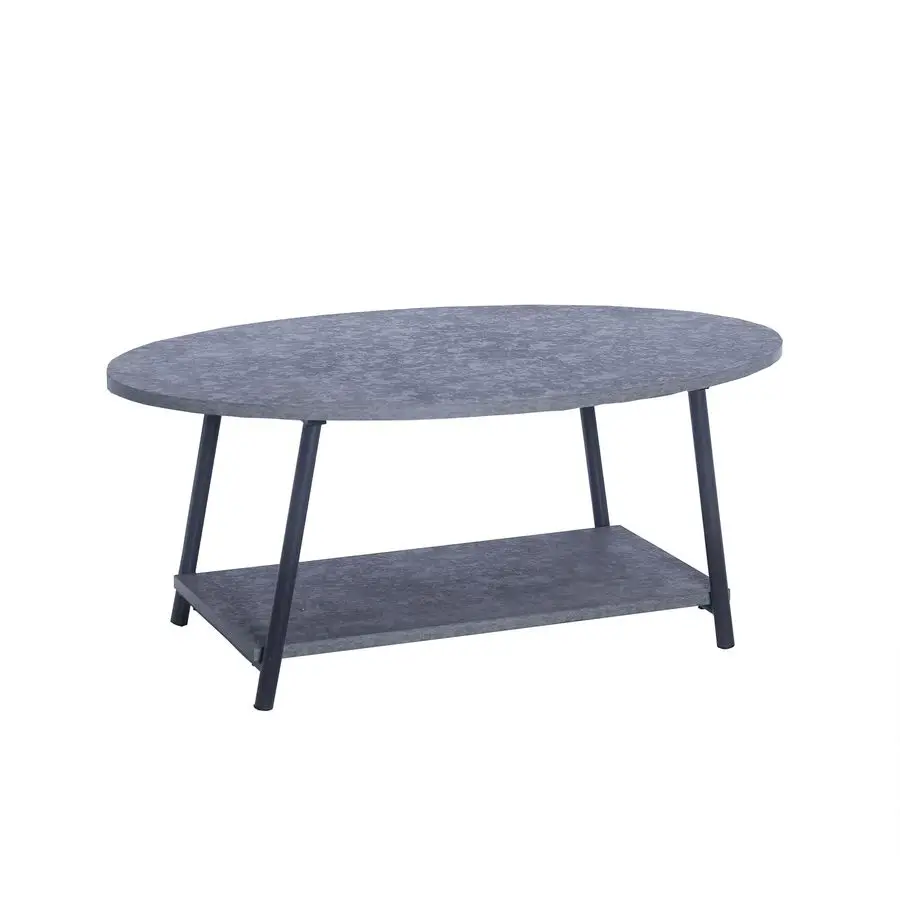 

Jamestown Oval Coffee Table with Storage Shelf Rustic Slate Concrete and Black Metal