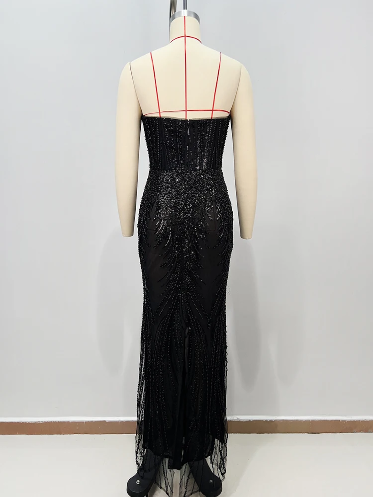 Strapless Off Shoulder Red Evening Dresses – Sexy Mermaid Maxi Dress with Beaded Embellishments Wedding Guest & Party Outfit