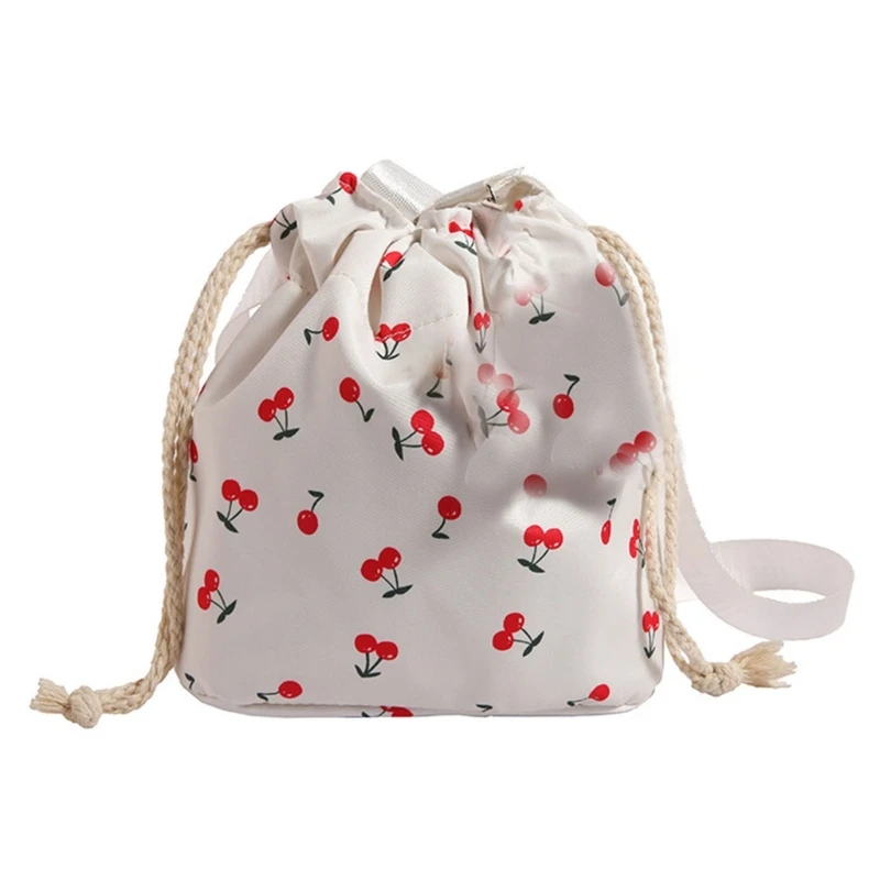 Women Drawstring Crossbody Bag Fashion Bucket Bag Cherries Pattern Shoulder Bag Bag Shopping Bag Beach Bag