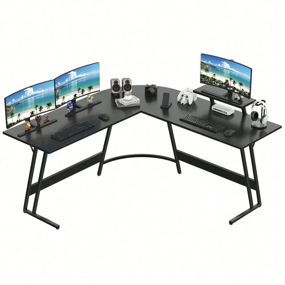 

Computer Desk Modern Corner Desk Home Office Writing Sturdy Workstation With Movable Table, Black
