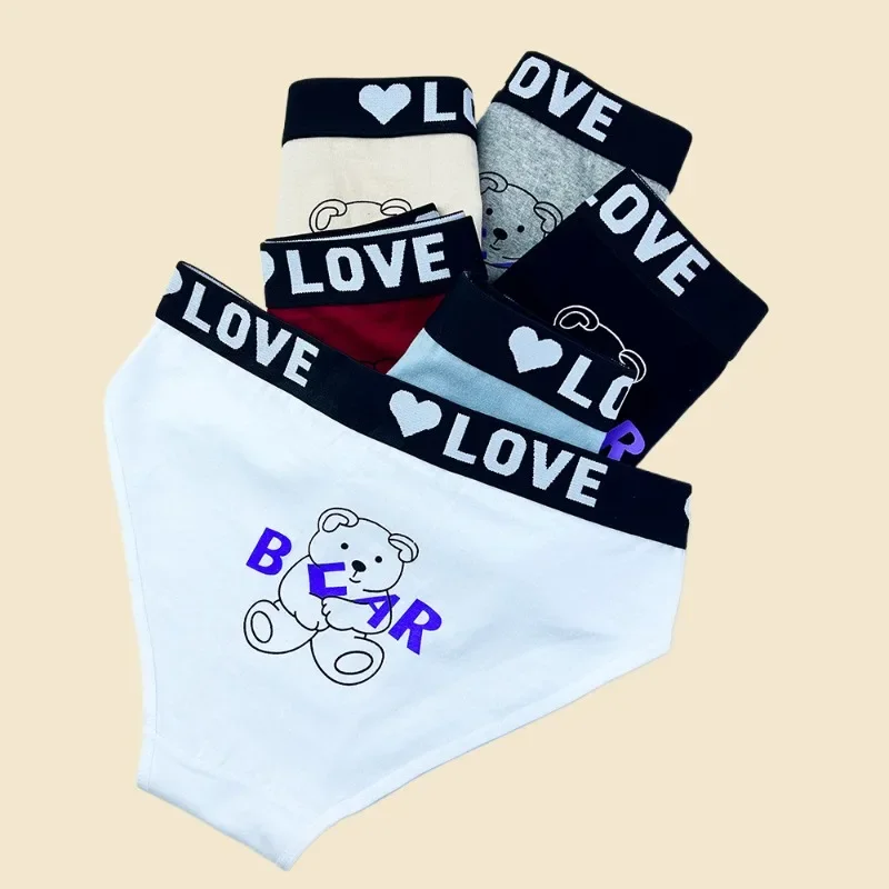 Cartoon Bear Sports Breathable Women's Underwear Low Waist LOVE Letter Belt Seamless Panties Comfort Traceless Briefs Lingerie