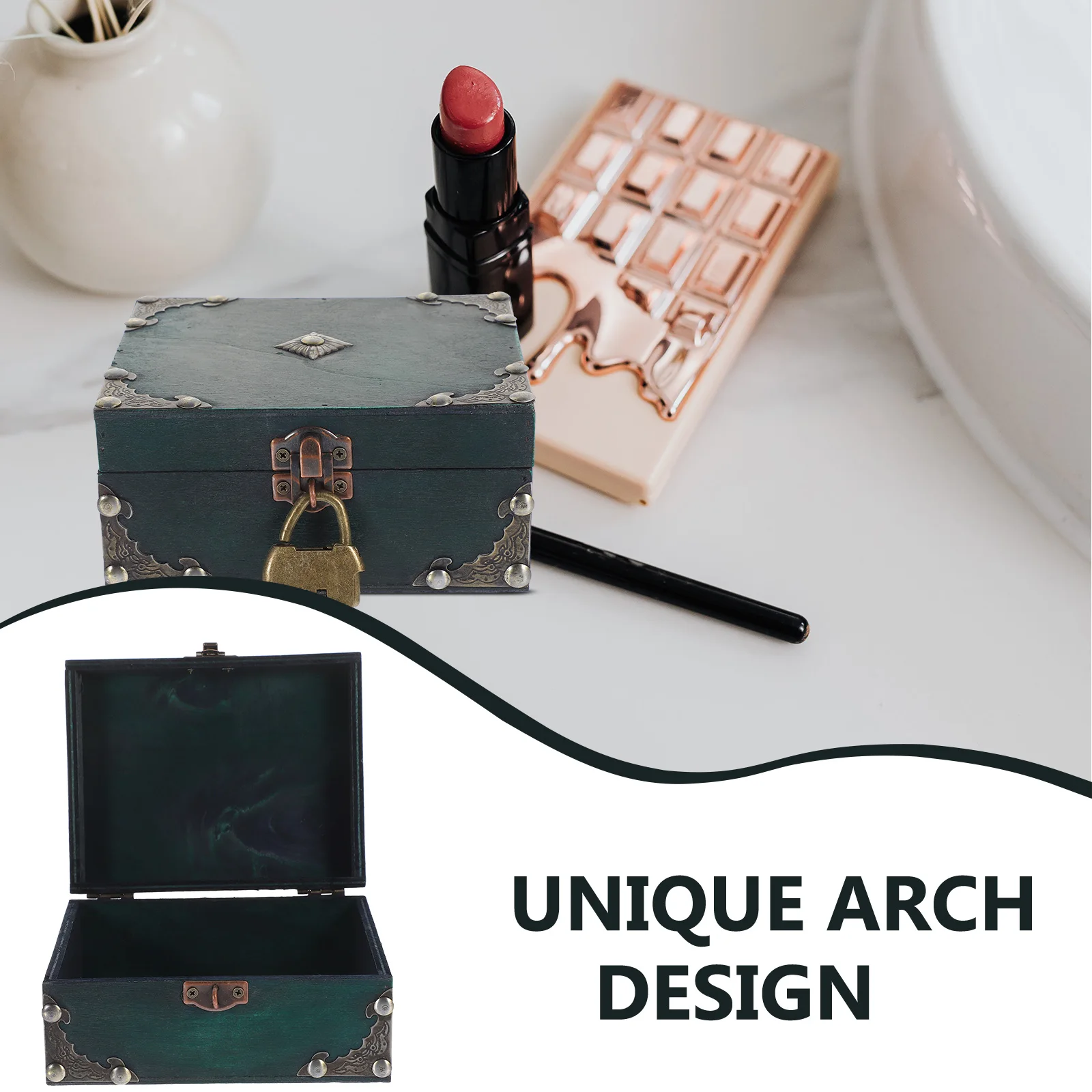 

Exquisite Vintage Wood Treasure Chest Jewelry Storage Box for Small Accessories Portable Desktop Organization Home Decor