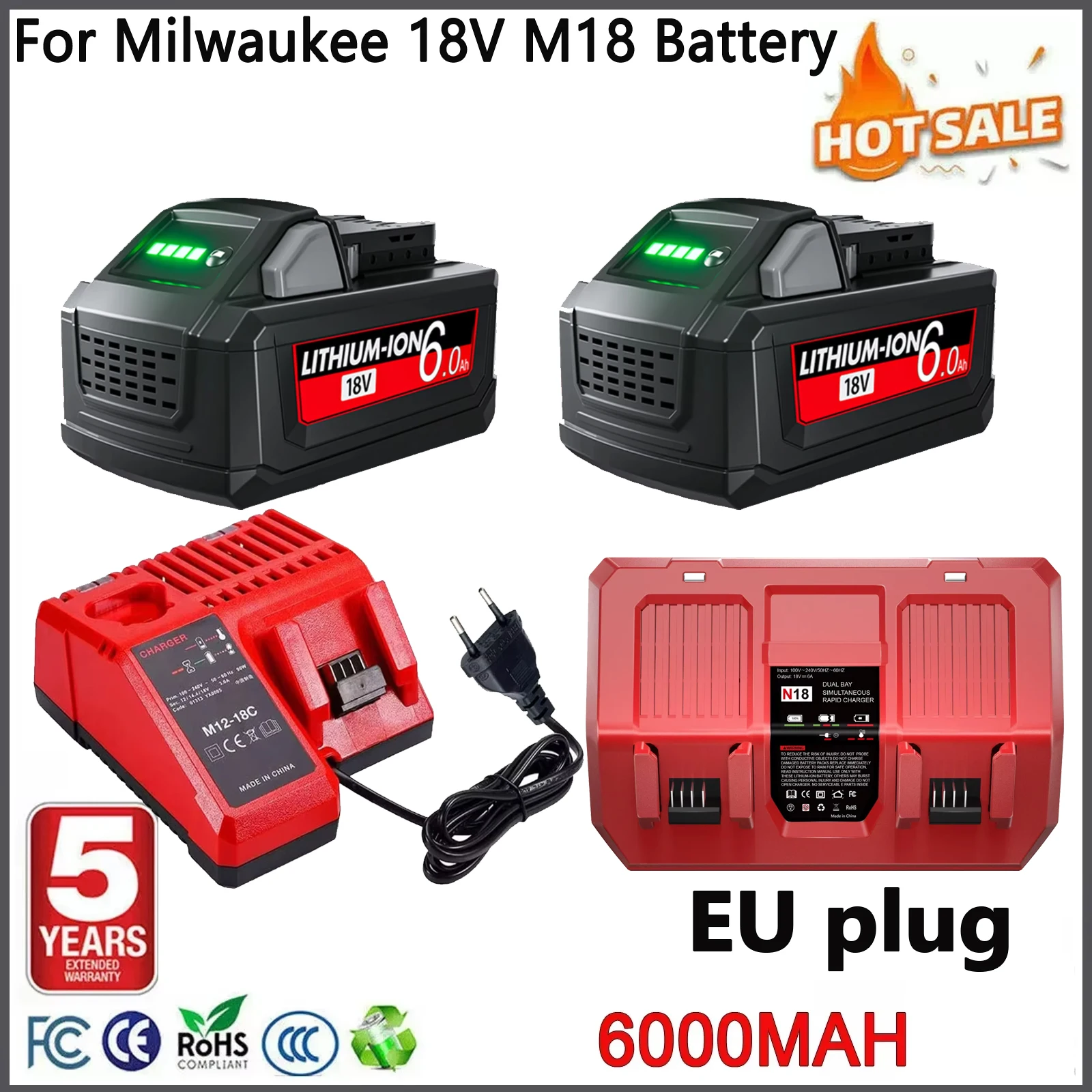 Bateria zamienna Bonacell do Milwaukee 18V 6000mAh dla M18 M18B5 XC Li-ion Battery 48-11-1815 48-11-1850 2604-22 2604-20 2708-22 2607-22