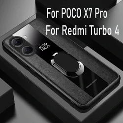 Plexiglass PU Leather Phone Case For POCO X7 Pro X7Pro Magnetic Metal Ring Stand Shockproof Protect Back Cover For POCO F7 Ultra