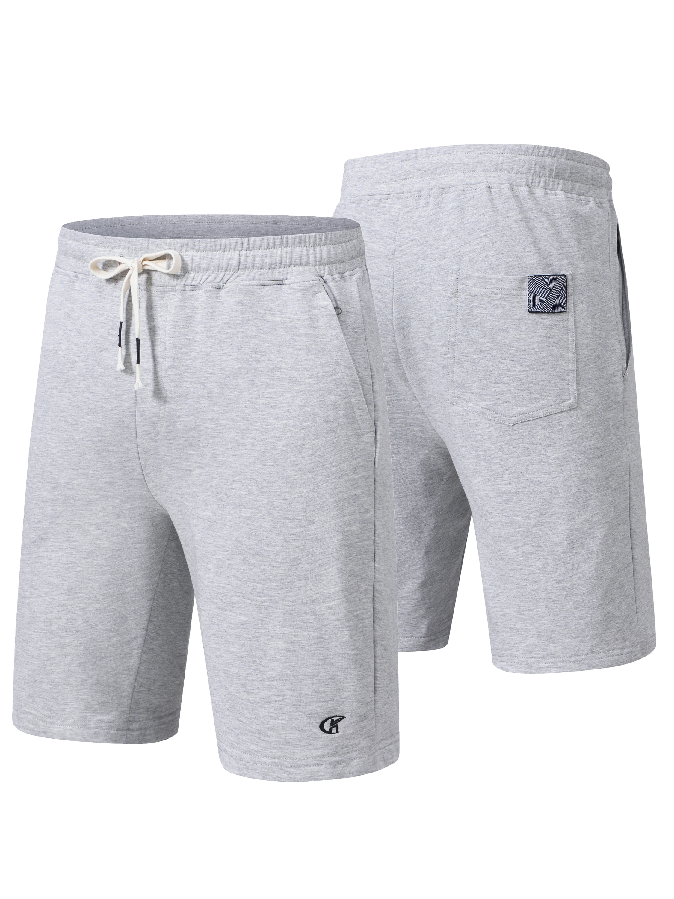 Men Casual Solid Color Knit Shorts, Summer Breathable Cotton Drawstring Summer Athletic Shorts with Zipper Pockets