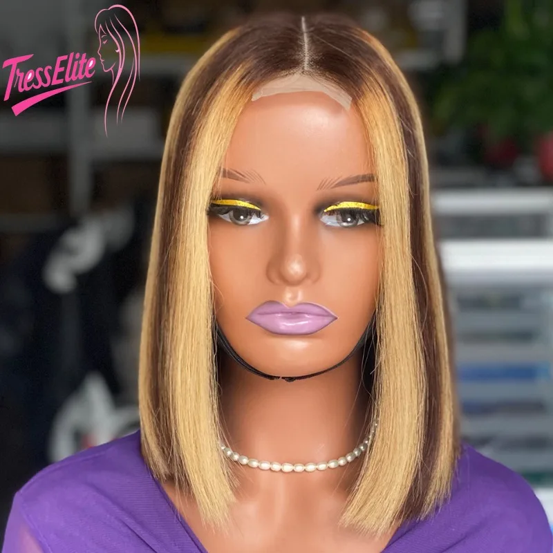 

Премиум 2x6 Gluesswigs Kim K DD Bone P4/27 Прямые парики из натуральных волос Натуральный вид Бразильские девственные волосы Remy Предварительно выщипанные детские волосы