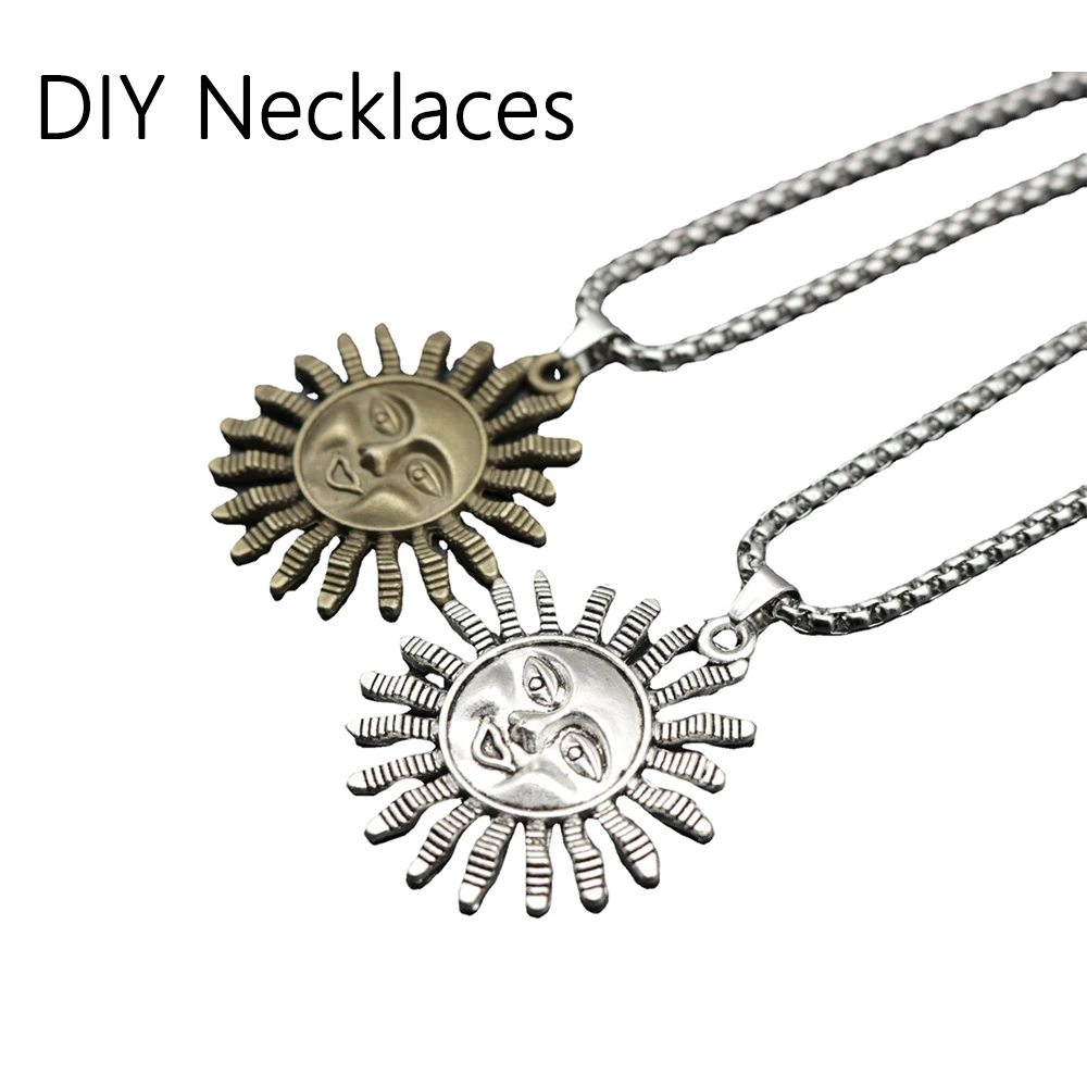 10 قطع العتيقة الأزرق الرجعية 30 مللي متر المعلقات الشمس المعدنية لصنع سلاسل المفاتيح أقراط القلائد مجوهرات اكسسوارات #4