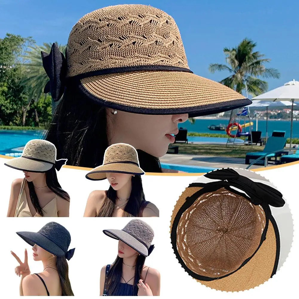 

Summer Fashion Bowknot Straw Hat Wide Brim Floppy Panama Hats Travel Hats Sun Casual Beach Outdoor Women I2E2