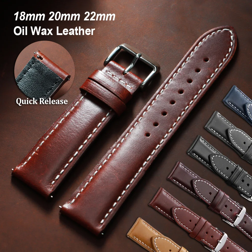 

Oil Wax Leather Watch Strap 18mm 20mm 22mm Universal Vintage Brown Watch Band Wristband for Seiko Bracelet for Rolex for Huawei