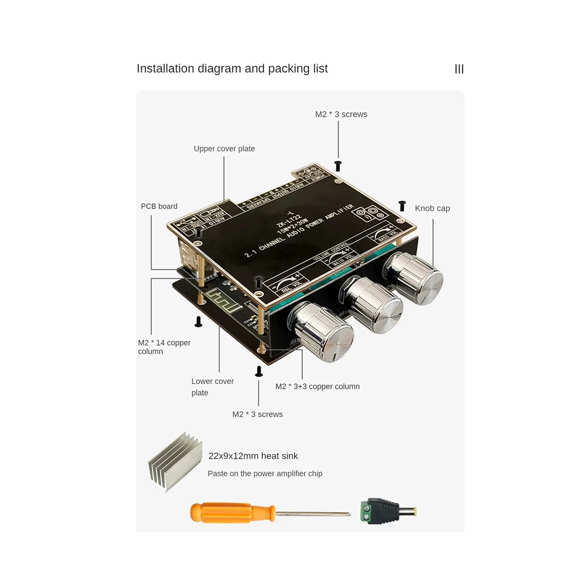 A57G-ZK-LT22 5.1 Bluetooth Power Amplifier Board Dual 15W 2.1 Channel Amplifier Board with 30W Subwoofer for Sound Box