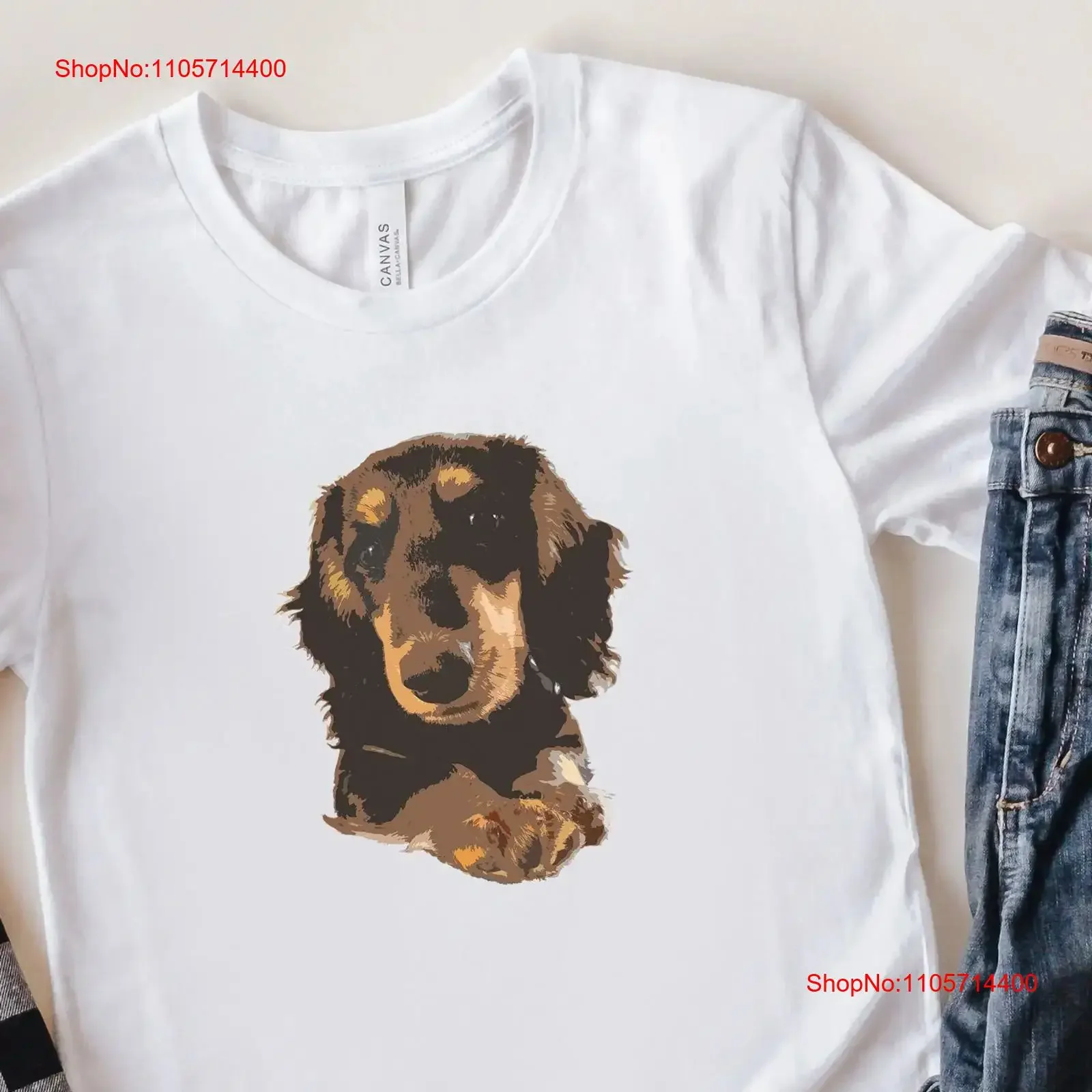 Long Haired Dachshund Puppy T Shirt Cute Wiener Dog Doxie Mom Sausage Art vintage Washed Comfortable designer clothes graphic