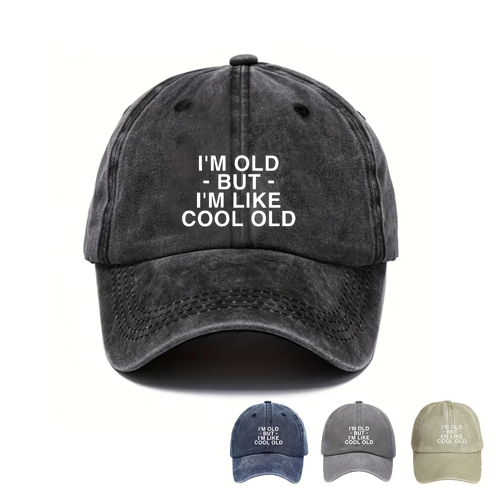 

1 Unisex Y2K Style Printed "I'M OLD-BUT-I'M LIKE COOL OLD" Washed Baseball Cap, Outdoor Baseball Hat for Sports, Sun Shade, and