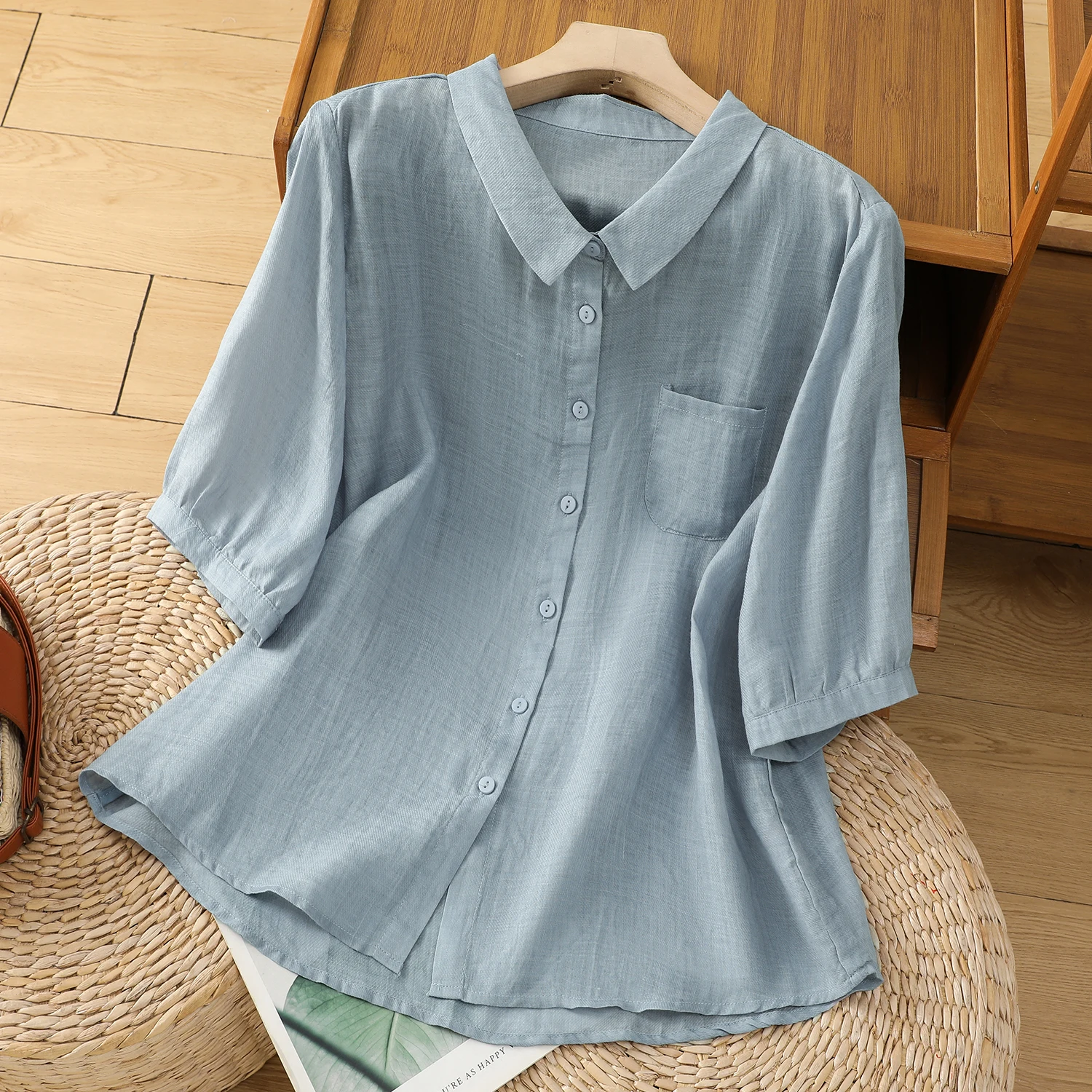 Cotone e lino da donna f Sve irt Copri pancia snellente allentato Unico Sli Top Giovane Trendy Piccolo irt