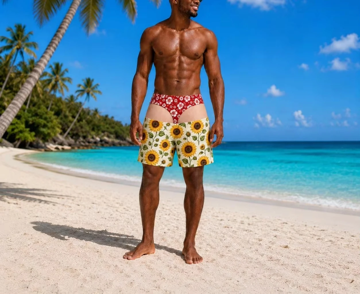Funny Men Swim Trunks, Fake Underwear Beach Shorts, Novelty Tropical Swimwear, Bachelor Party Birthday Gag Gift Family Matching