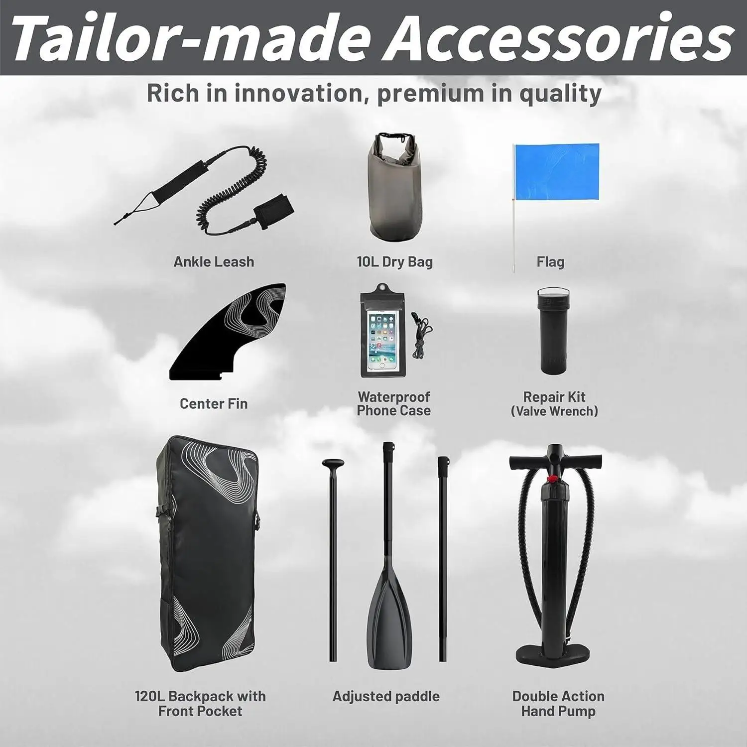 Tabla de remo inflable de pie de plomo de 11' x 33" / 12' × 35" - Kit de tabla de SUP premium - Tabla de remo ultraestable para adultos y jóvenes