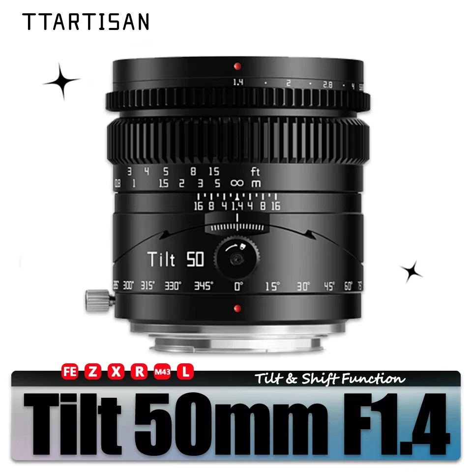 TTARTISAN Full Frame Tilt 50mm F1.4 Large Aperture Lens for Camera Photography with Sony E A7RIII Nikon Z Fujifilm XF XT30 M43 L