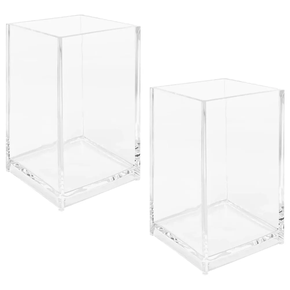 

2pcs Acrylic Pen Holder Transparent Makeup Brush Buckets Desk Stationery Storage Containers Practical