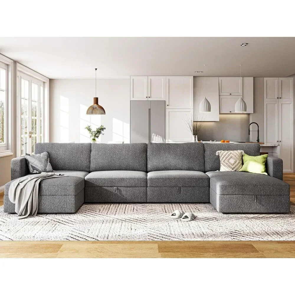 Reversible Modular Sectional Couch U Shaped Modular Sofa with Wide Chaise Oversized Modular Sectional Sofa with Storage Seat