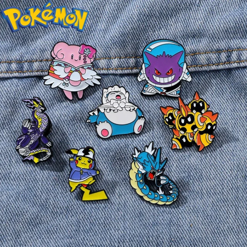 

Pokemon Pikachu Gengar Snorlax Metal Badge Anime Figure Clothing Backpack Chest Bag Brooch Decorative Pin Children's Toy Gifts