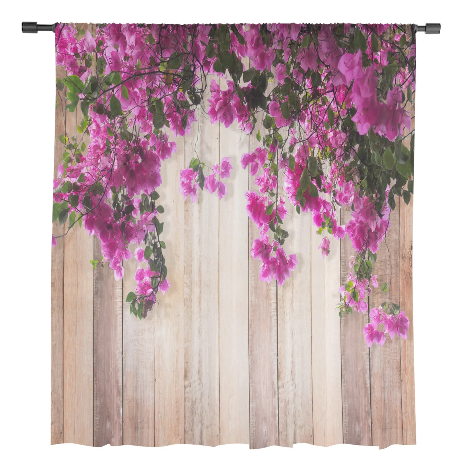 Red Flowers Planks Leaves Plant Tulle Sheer Curtains for Living Room Decoration Window Curtain for Bedroom Voile Organza Drapes