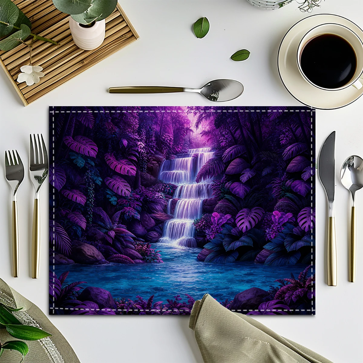 Vibrant Leaf Pattern Polyester Placemats & Coasters - Stylish Table Linens for Home, Restaurant and Daily Use