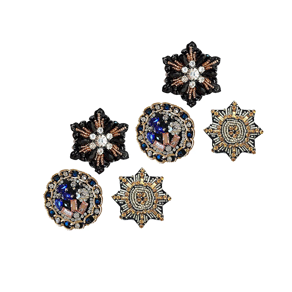 

DIY Embroidered Patches Polygonal Snowflake Creative Sewing Hexagon Beaded Applique Premium Material Beautiful Pattern Durable