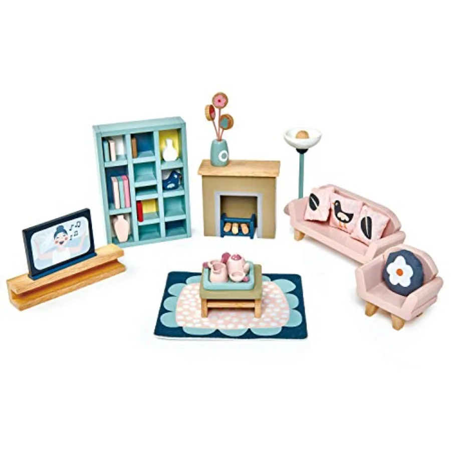 

Dovetail Dollhouse Accessories: wooden furniture sets and room decor for creative play, natural wood color, durable craftsmansh