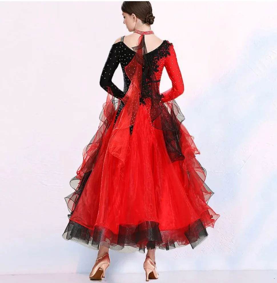 1pcs/lot Inclined Shoulder Splicing Bright Ballroom Dance Competition Dress For Women Waltz dancing Dress