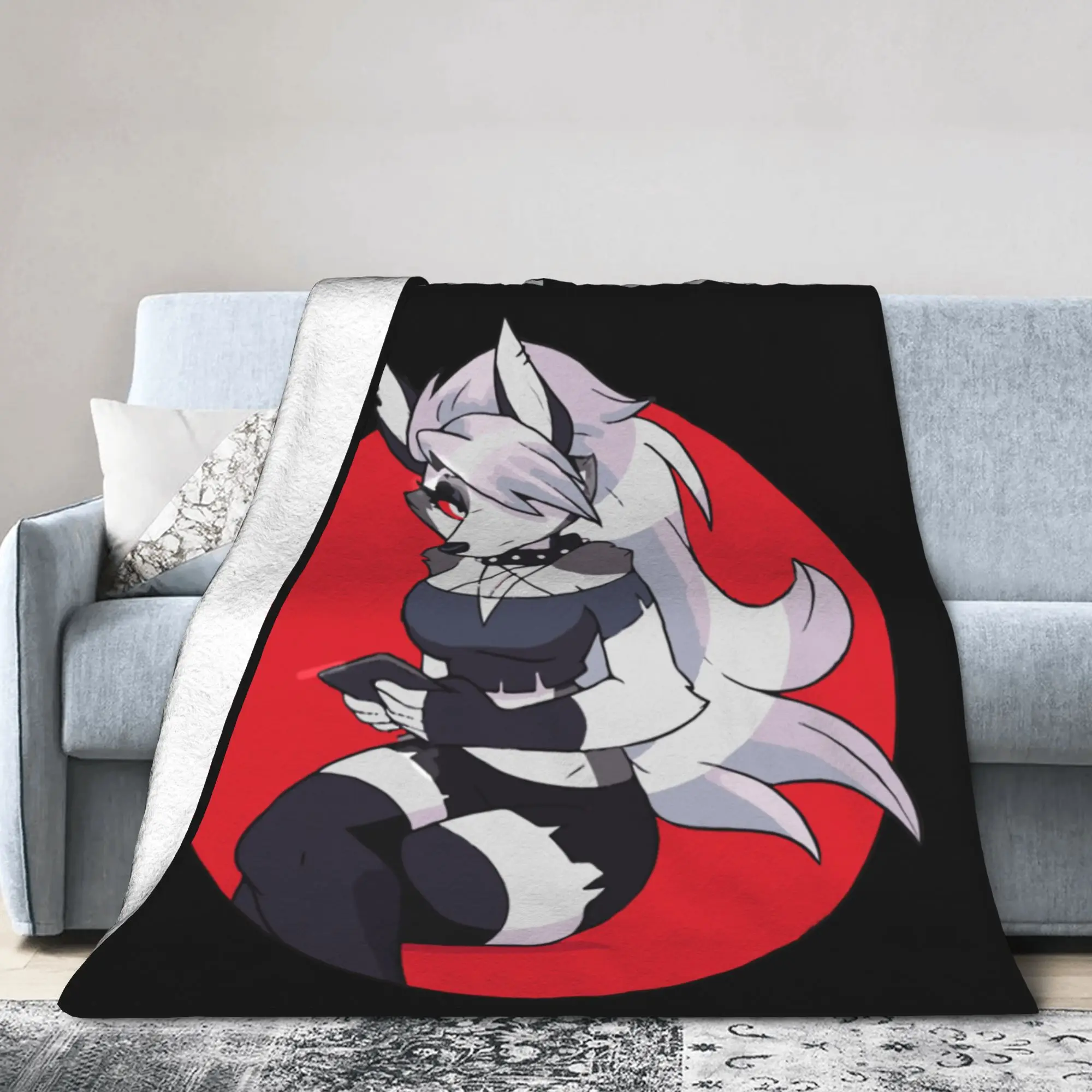 Loona Don't Care Dark Coral Fleece Plush Throw Blankets Helluva Boss Anime Blankets for Sofa Outdoor Ultra-Soft Bedding Throws