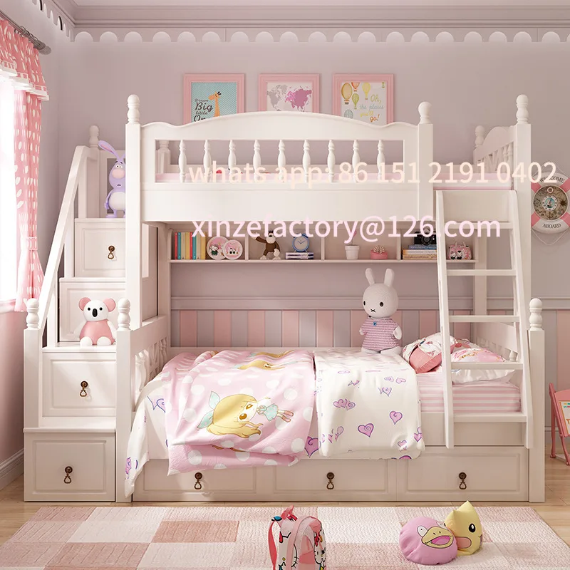 

Customizable Korean pastoral upper and lower two-story high and low beds upper and lower bunk beds staggered white bunk beds