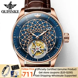 OUPINKE Luxury Tourbillon Watch Mens Sapphire Crystal Leather Band Waterproof Skeleton Automatic Mechanical Watches 2023 Trend