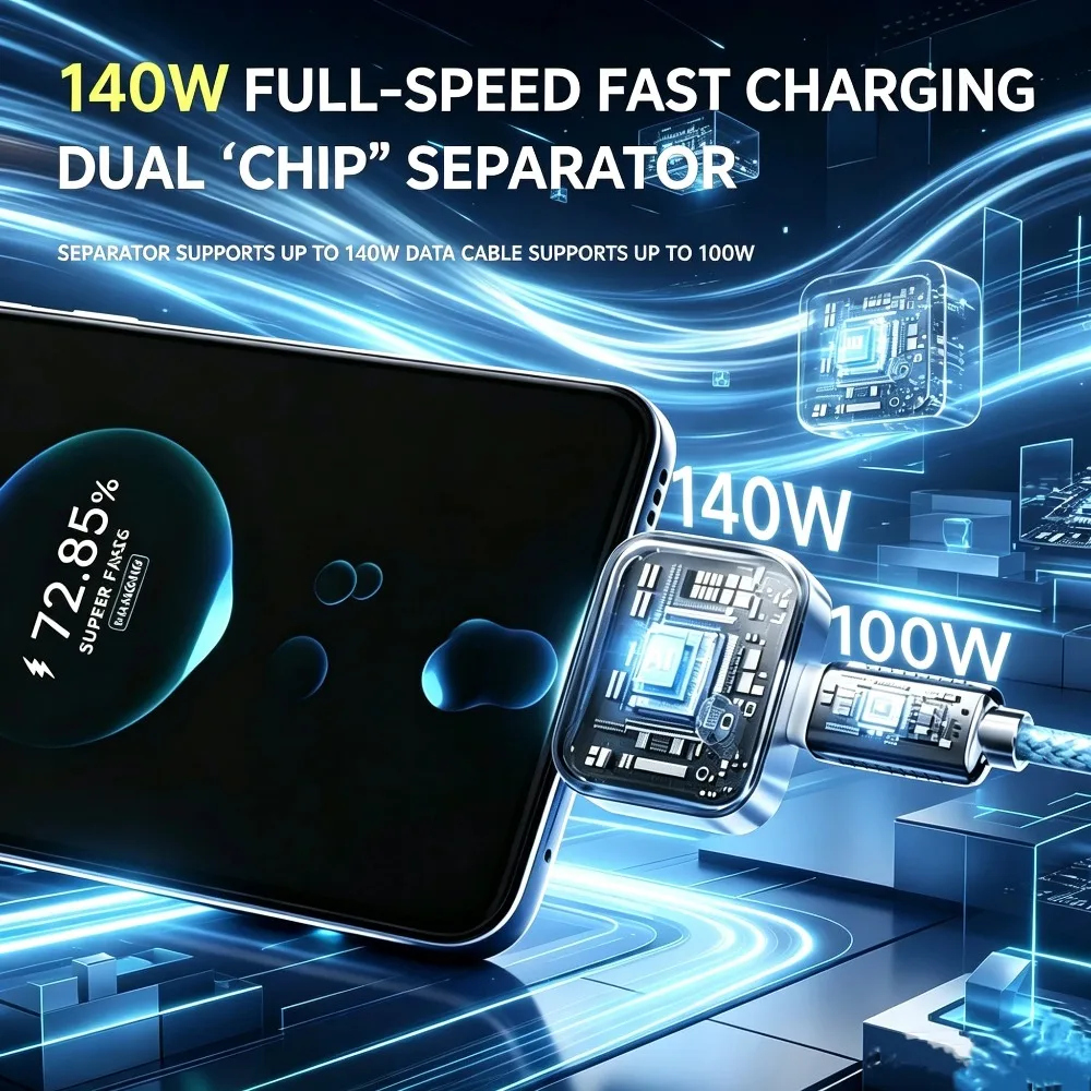 Type-C 140W Physical-Disconnect Battery Guard Anti-Overcharge Protection for Safe Overnight Charging Smart Auto Stop Charging
