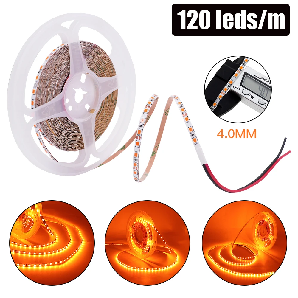 2835 SMD LED 스트립 실내 장식 120, 오렌지 조명, 유연한 리본 로프, LED 조명, 5m/로트, DC 12V, 240 LEDs/m