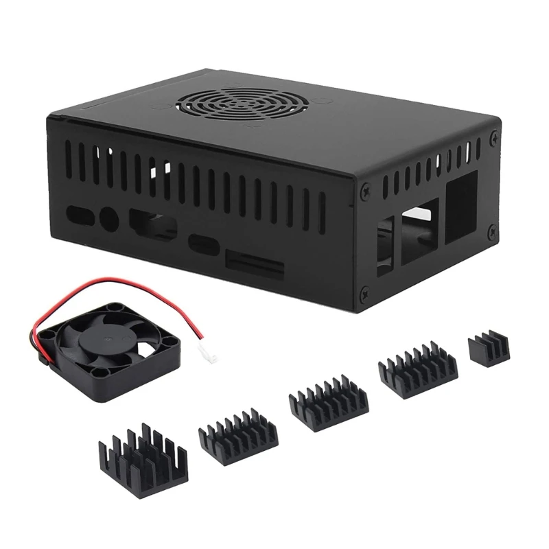 N505 Metal Case- Enclosure for Orange 5/5B Support NVMe SSD 2280 with 5pcs Aluminum Heatsinks and Cooling Fan Box