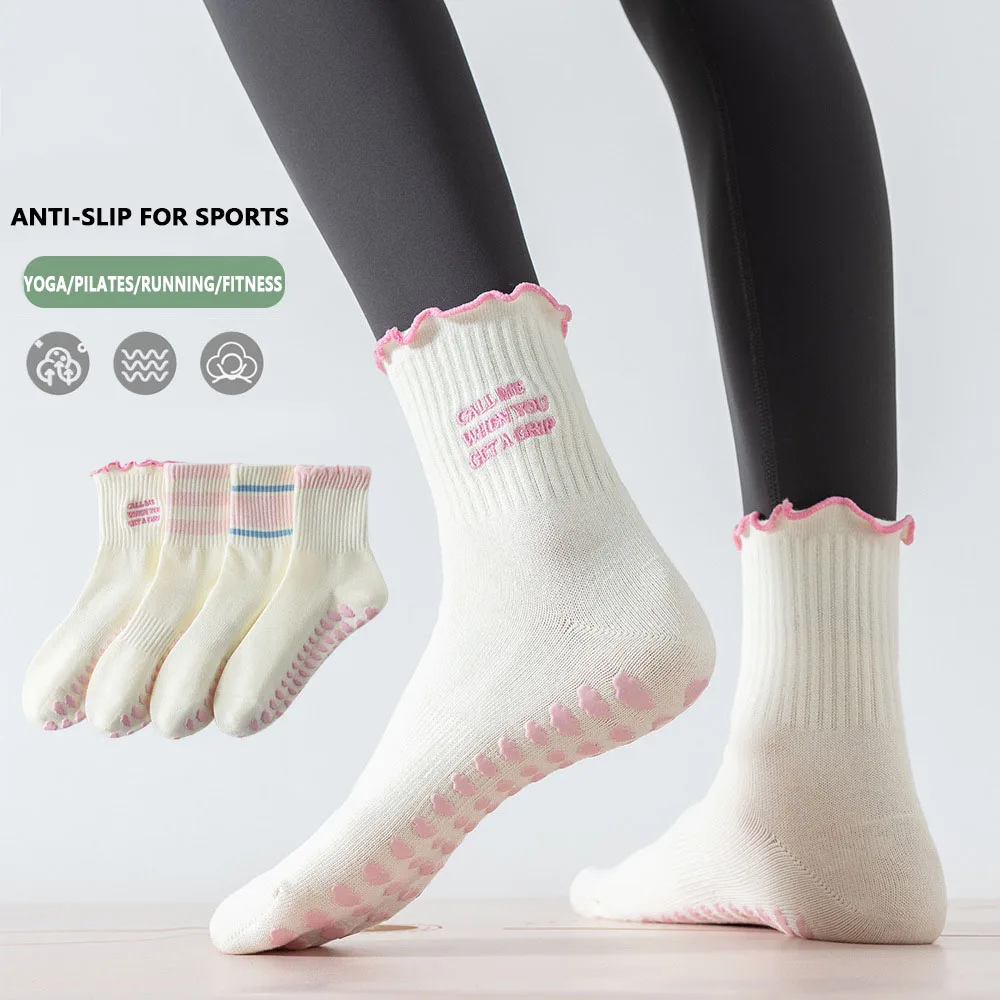 Yoga-Socken für Damen Baumwolle Silikon Rutschfeste Grip-Socken Pilates Crew-Socken Fitness Sport Anti-Rutsch-Socken