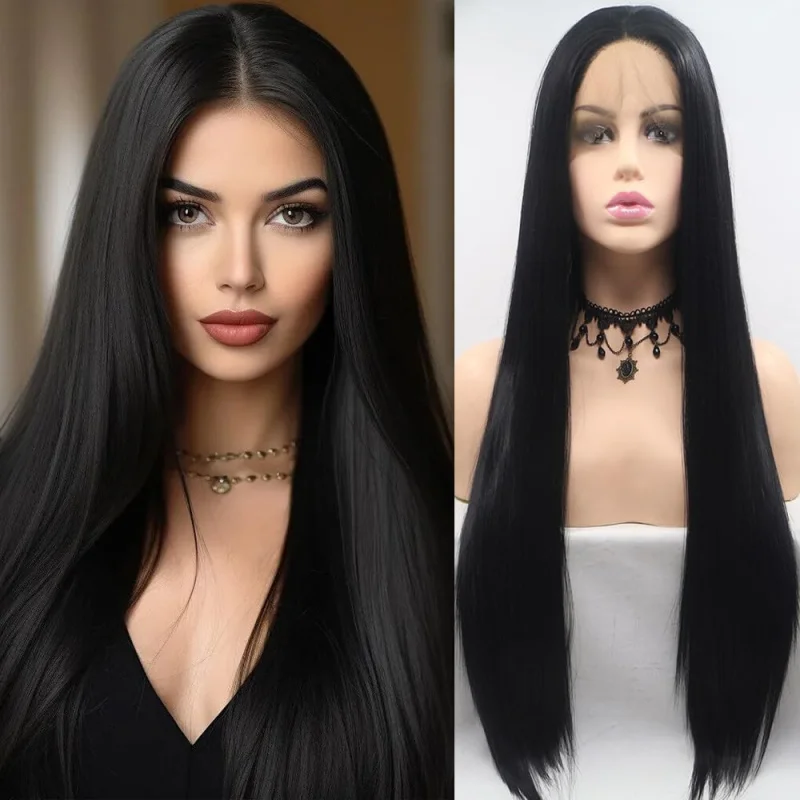 Women's 13*3 lace front synthetic high-temperature fiber long straight hair wig