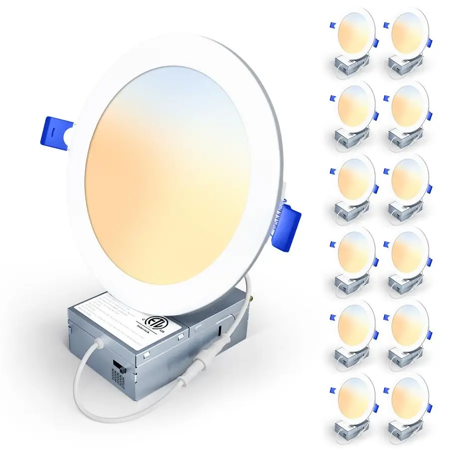 

12 Pack 6 Inch 5CCT LED Recessed Light, Silm Canless Recessed Lighting, Dimmable, Damp Rated, 2700K5000K Selectable, Wafer Ceili
